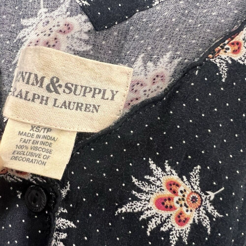 Denim Supply Ralph Lauren Babydoll‎ Dress Size XS  Floral Grunge Pockets V Neck - Picture 3 of 7